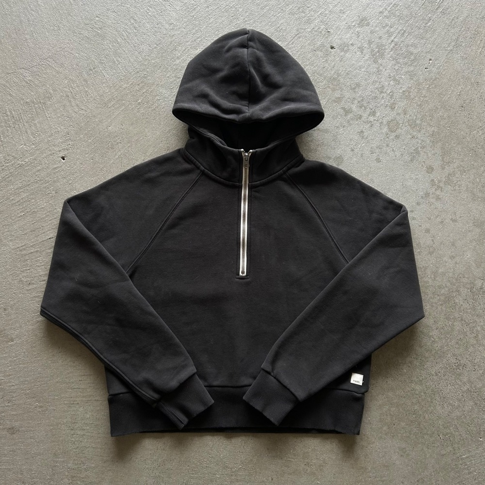 Vuori Restore Half-Zip Hoodie Womens Small Black Sweatshirt Organic Cotton